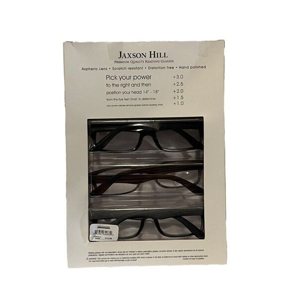 Jaxson Hill Men's Gray Black Set of 3 Pairs of Reading Glasses +2.00 Strength - Picture 2 of 2